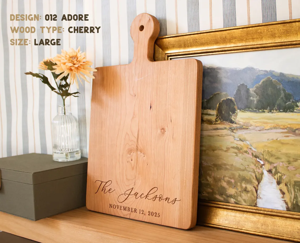 Personalized Cutting Board w/ Handle - Medium - Walnut 012 ($60)