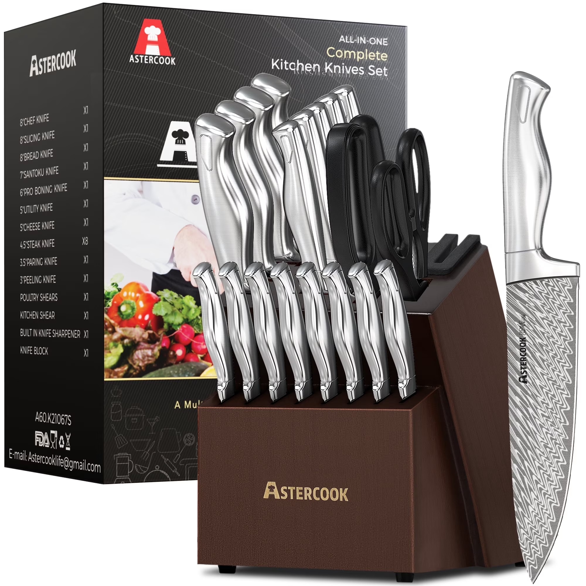 Astercook 20pc Kitchen Knife Set w/ Block ($200)