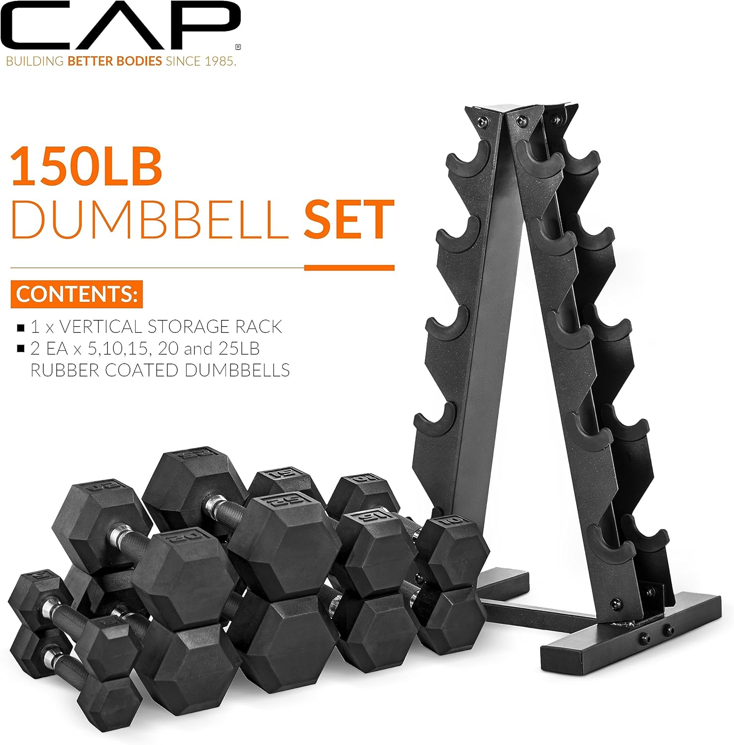 CAP 150 LB Comfort Handle Dumbbell Set w/ Rack ($250)